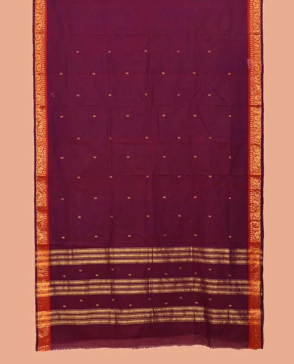 Purple Nine-Yard Cotton Saree Subtly Sparkl